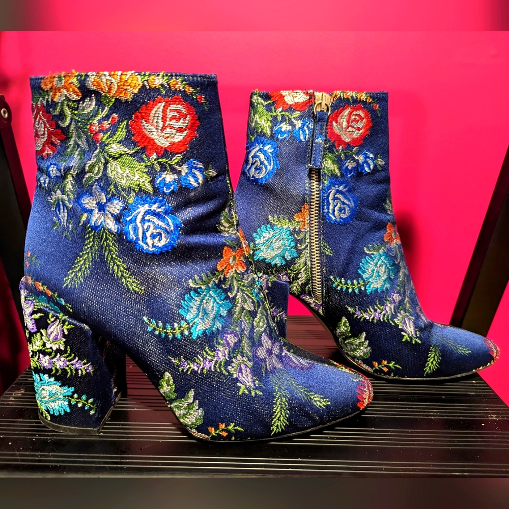 Zara embroidered floral ankle boots